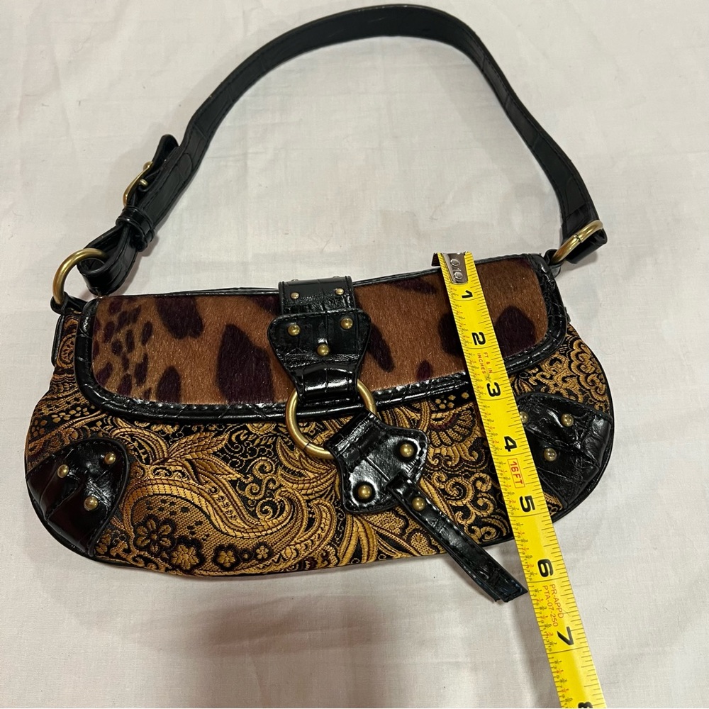 Vintage Nine West Black and Tan Brocade Cheetah Y2K Shoulder Bag - Picture 10 of 17